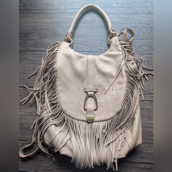 G.I.L.I Leather Fringe Crossbody/Shoulder/ Backpack Beige With Pink Undertone - Picture 15 of 15